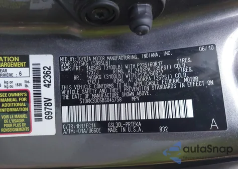 2011 Toyota Sienna Le V6 из США, поврежденный, VIN 5TDKK3DC6BS045758